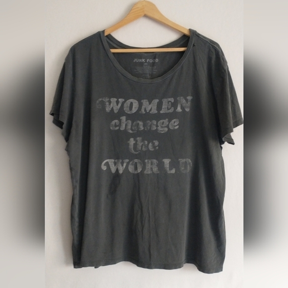 Junk Food Clothing Women's Gray Graphic Tee Women Change The World 2XL - Picture 4 of 4